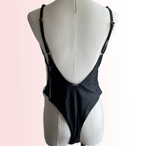 Relleciga one piece thing swimsuit black with gold hardware NWT